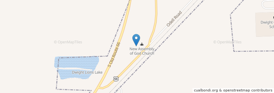Mapa de ubicacion de New Assembly of God Church en الولايات المتّحدة الأمريكيّة, إلينوي, Livingston County, Dwight.