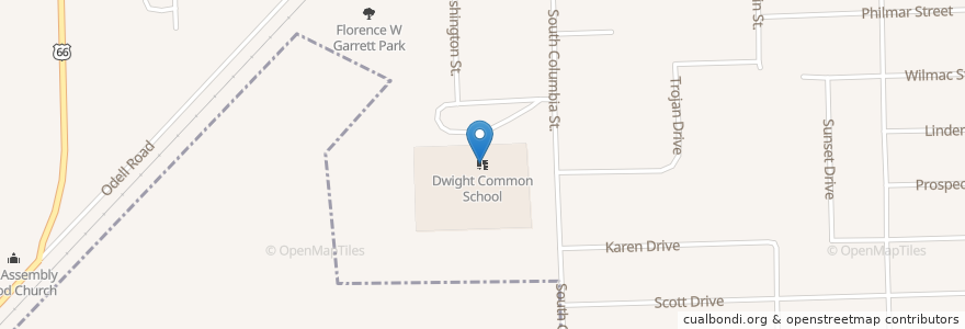 Mapa de ubicacion de Dwight Common School en Соединённые Штаты Америки, Иллинойс, Livingston County, Dwight.