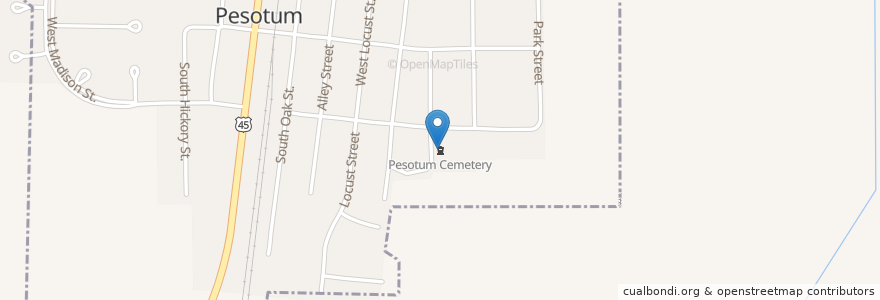 Mapa de ubicacion de Pesotum Cemetery en アメリカ合衆国, イリノイ州, Champaign County, Pesotum.