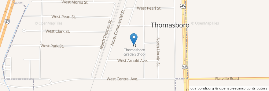 Mapa de ubicacion de Thomasboro Grade School en 美利坚合众国/美利堅合眾國, 伊利诺伊州 / 伊利諾州, Champaign County, Thomasboro.