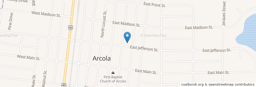 Mapa de ubicacion de Arcola Presbyterian Church en الولايات المتّحدة الأمريكيّة, إلينوي, Douglas County, Arcola.