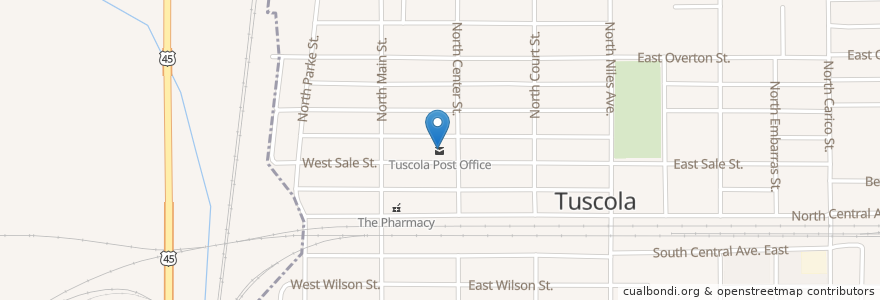 Mapa de ubicacion de Tuscola Post Office en الولايات المتّحدة الأمريكيّة, إلينوي, Douglas County, Tuscola.