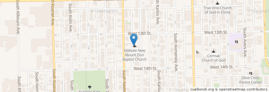 Mapa de ubicacion de Kedvale New Mount Zion Baptist Church en アメリカ合衆国, イリノイ州, シカゴ.