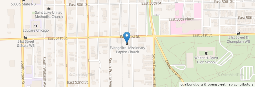 Mapa de ubicacion de Evangelical Missionary Baptist Church en Соединённые Штаты Америки, Иллинойс, Чикаго.