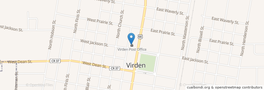 Mapa de ubicacion de Virden Post Office en Amerika Birleşik Devletleri, Illinois, Macoupin County, Virden.