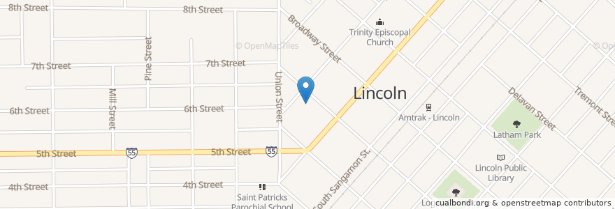 Mapa de ubicacion de Zion Lutheran Church en États-Unis D'Amérique, Illinois, Logan County, Lincoln.