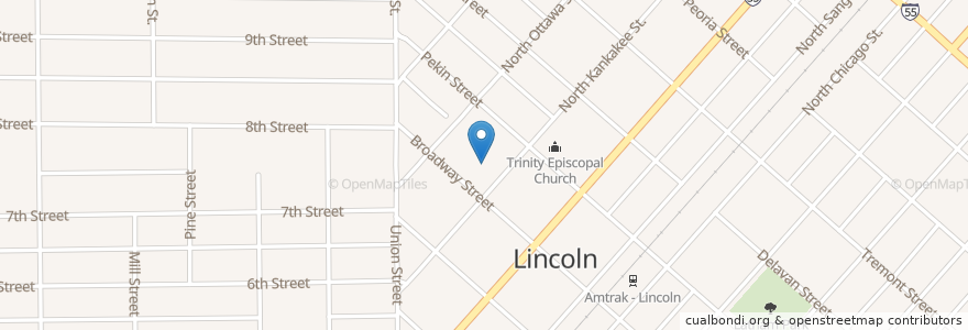 Mapa de ubicacion de Lincoln Junior High School en Verenigde Staten, Illinois, Logan County, Lincoln.