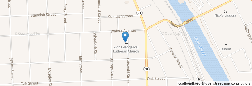 Mapa de ubicacion de Zion Evangelical Lutheran Church en États-Unis D'Amérique, Illinois, Elgin, Kane County.