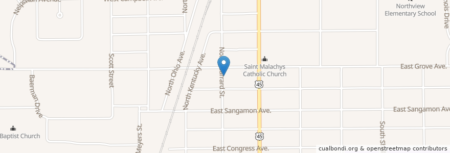 Mapa de ubicacion de Rantoul Church of God en United States, Illinois, Champaign County, Rantoul.