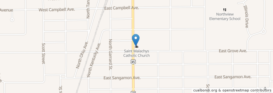 Mapa de ubicacion de Saint Malachys Catholic Church en Amerika Birleşik Devletleri, Illinois, Champaign County, Rantoul.