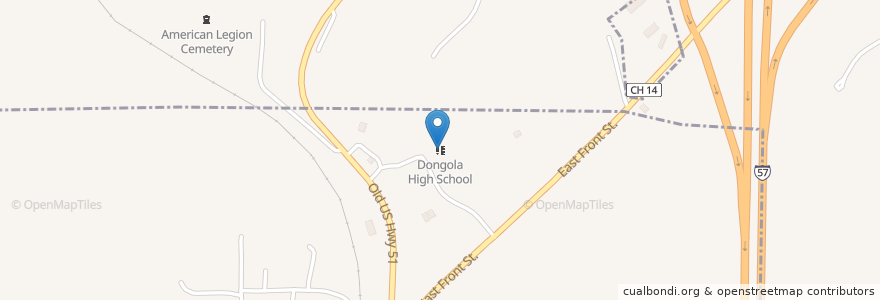 Mapa de ubicacion de Dongola High School en الولايات المتّحدة الأمريكيّة, إلينوي, Union County, Dongola.