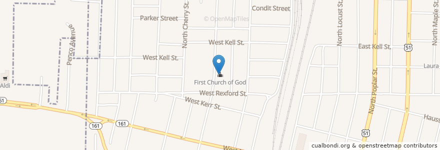 Mapa de ubicacion de First Church of God en États-Unis D'Amérique, Illinois, Centralia, Marion County.