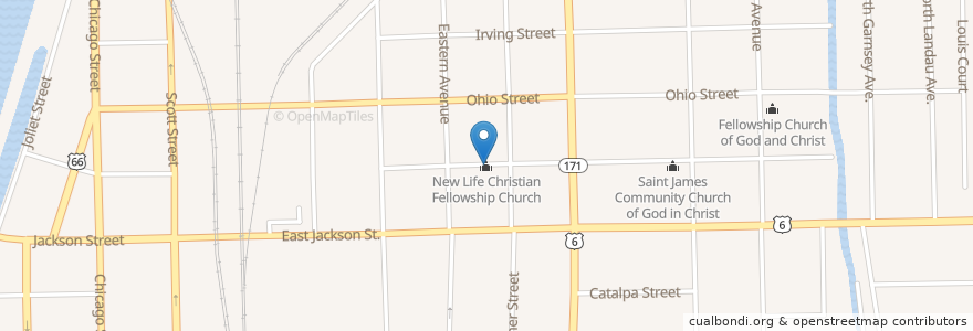 Mapa de ubicacion de New Life Christian Fellowship Church en Estados Unidos Da América, Illinois, Will County, Joliet.