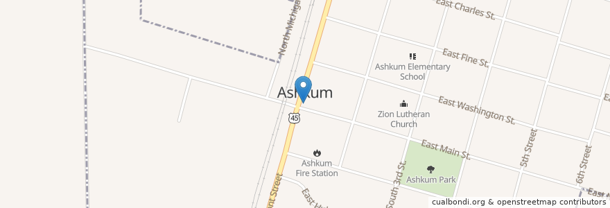 Mapa de ubicacion de Ashkum Post Office en États-Unis D'Amérique, Illinois, Iroquois County, Ashkum.