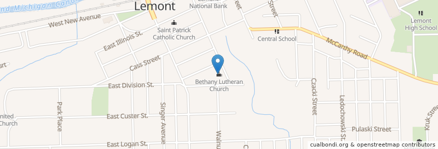 Mapa de ubicacion de Bethany Lutheran Church en アメリカ合衆国, イリノイ州, Lemont.