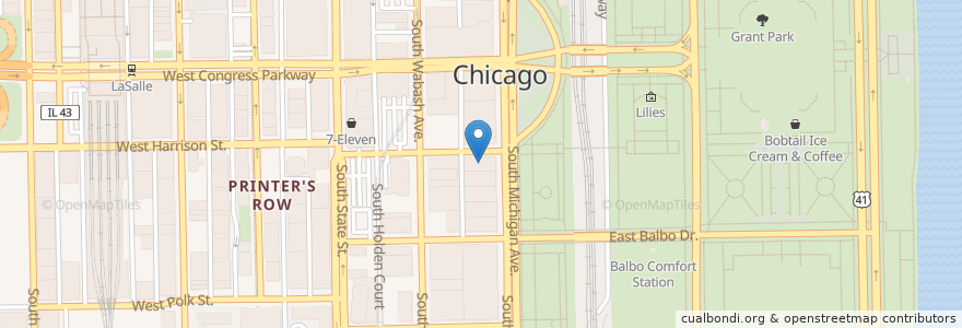 Mapa de ubicacion de Columbia College Chicago en Amerika Syarikat, Illinois, Chicago.