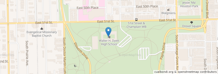 Mapa de ubicacion de Walter H. Dyett High School en Estados Unidos Da América, Illinois, Chicago.