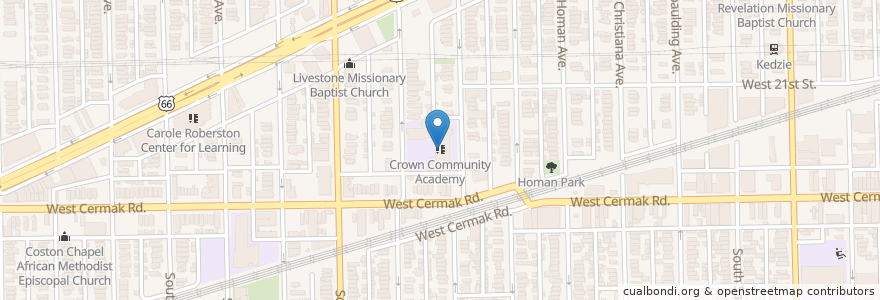Mapa de ubicacion de Crown Community Academy en États-Unis D'Amérique, Illinois, Chicago.