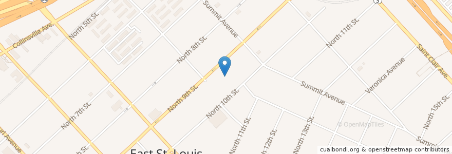 Mapa de ubicacion de Hughes-Quinn/Rock Junior High School en 미국, 일리노이, East Saint Louis.