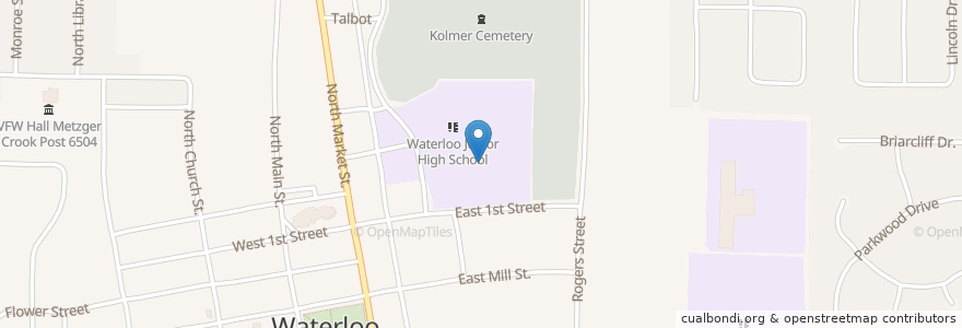 Mapa de ubicacion de Waterloo High School en United States, Illinois, Monroe County, Waterloo.