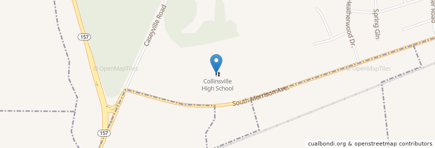 Mapa de ubicacion de Collinsville High School en Amerika Birleşik Devletleri, Illinois, Caseyville, Collinsville.