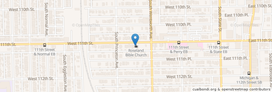 Mapa de ubicacion de Roseland Bible Church en Estados Unidos Da América, Illinois, Chicago.