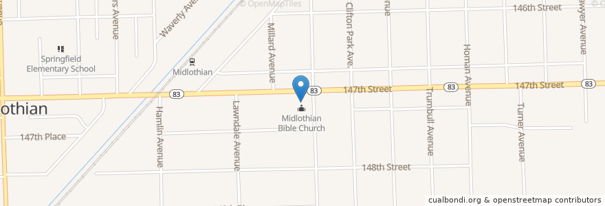 Mapa de ubicacion de Midlothian Bible Church en Amerika Syarikat, Illinois, Midlothian.