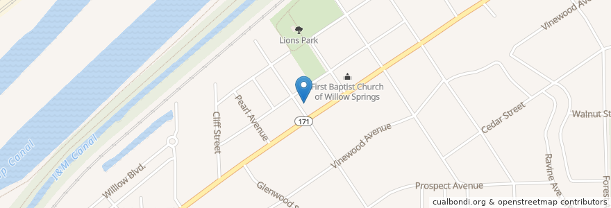 Mapa de ubicacion de Willow Springs Post Office en Estados Unidos De América, Illinois, Willow Springs.