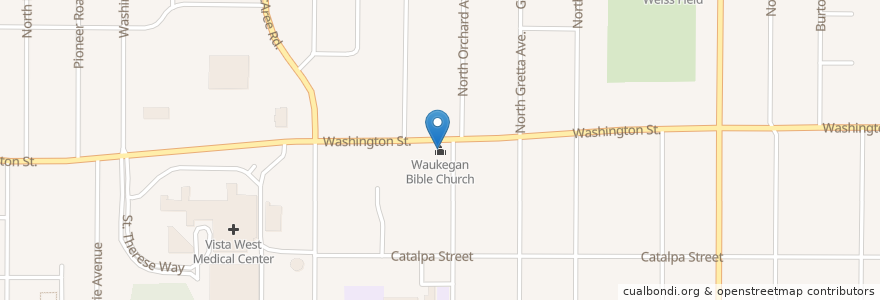 Mapa de ubicacion de Waukegan Bible Church en United States, Illinois, Waukegan.