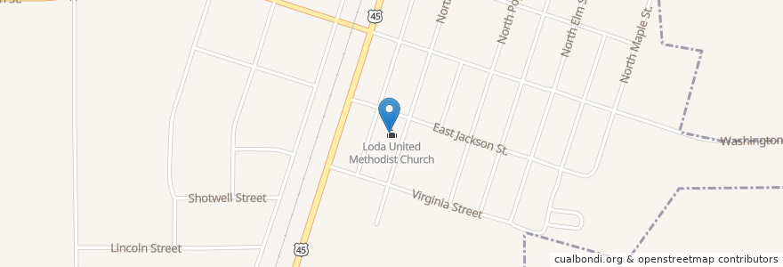 Mapa de ubicacion de Loda United Methodist Church en Estados Unidos De América, Illinois, Iroquois County, Loda.