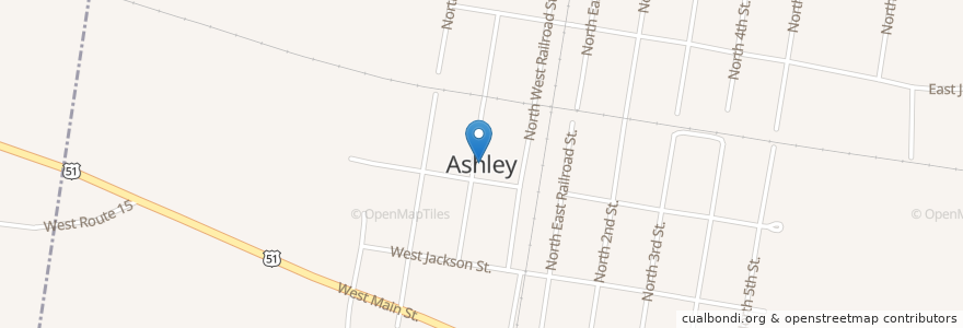 Mapa de ubicacion de Ashley Baptist Church en United States, Illinois, Washington County, Ashley.