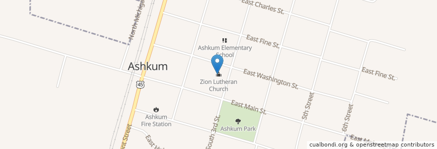 Mapa de ubicacion de Zion Lutheran Church en Estados Unidos De América, Illinois, Iroquois County, Ashkum.