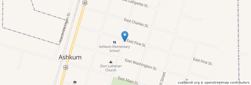 Mapa de ubicacion de Ashkum United Methodist Church en ایالات متحده آمریکا, ایلینوی, Iroquois County, Ashkum.