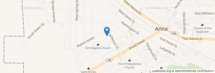 Mapa de ubicacion de Trinity Lutheran Church en 美利坚合众国/美利堅合眾國, 伊利诺伊州 / 伊利諾州, Union County, Anna.
