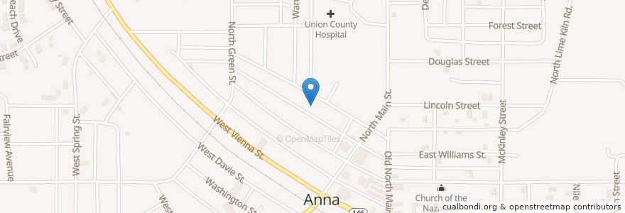 Mapa de ubicacion de United Methodist Church of Anna en الولايات المتّحدة الأمريكيّة, إلينوي, Union County, Anna.