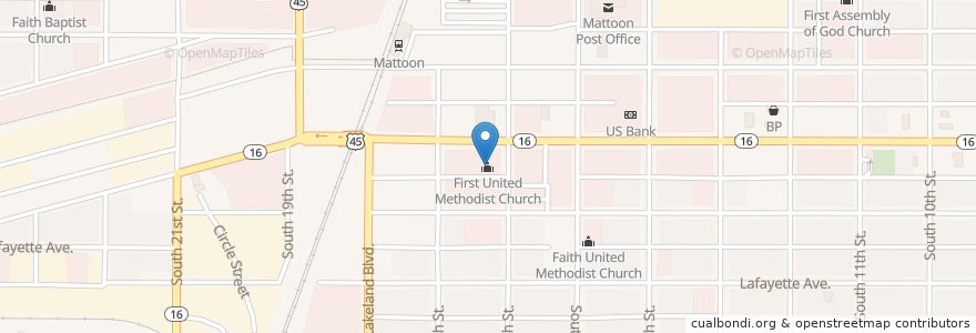Mapa de ubicacion de First United Methodist Church en Соединённые Штаты Америки, Иллинойс, Coles County, Mattoon.