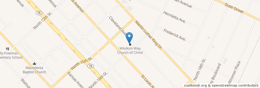 Mapa de ubicacion de Wisdom Way Church of Christ en United States, Illinois, East Saint Louis.