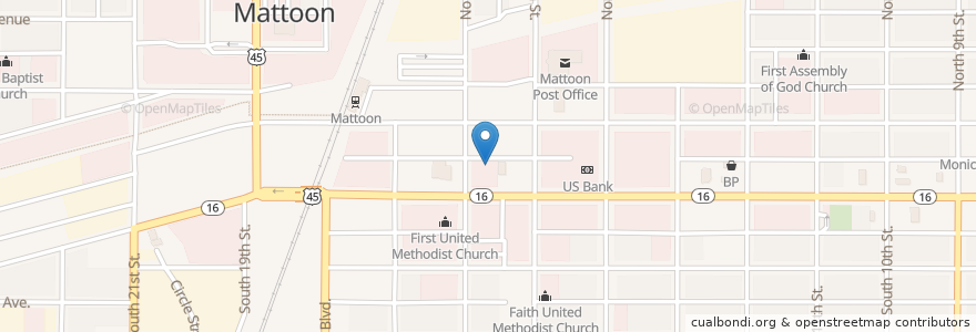 Mapa de ubicacion de Central Community Church en Amerika Syarikat, Illinois, Coles County, Mattoon.