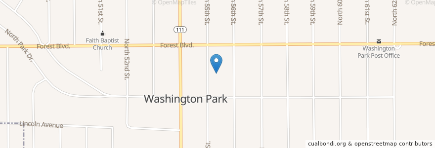 Mapa de ubicacion de Washington Park First Baptist Church en États-Unis D'Amérique, Illinois, Washington Park.