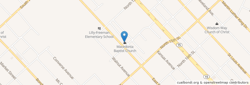 Mapa de ubicacion de Macedonia Baptist Church en Vereinigte Staaten Von Amerika, Illinois, East Saint Louis.
