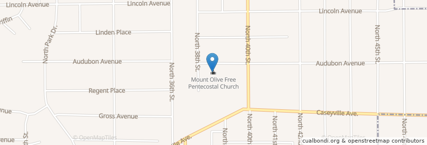 Mapa de ubicacion de Mount Olive Free Pentecostal Church en Amerika Syarikat, Illinois, East Saint Louis.