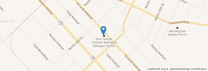Mapa de ubicacion de Bray Temple Christian Methodist Episcopal Church en 美利坚合众国/美利堅合眾國, 伊利诺伊州 / 伊利諾州, East Saint Louis.