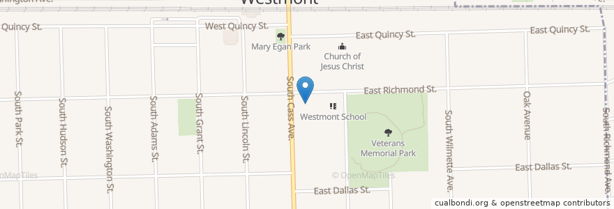 Mapa de ubicacion de Holy Trinity Catholic Church en الولايات المتّحدة الأمريكيّة, إلينوي, Dupage County, Westmont.