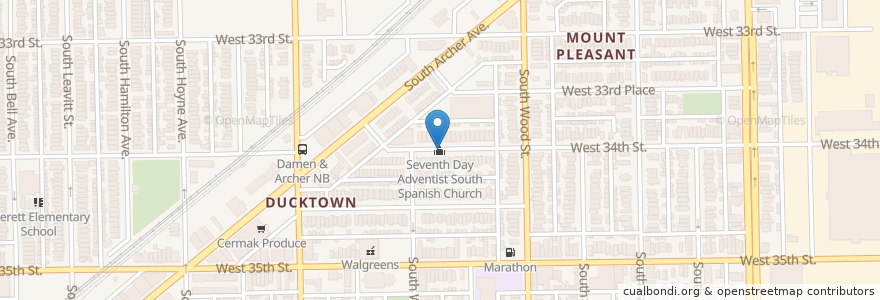 Mapa de ubicacion de Seventh Day Adventist South Spanish Church en ایالات متحده آمریکا, ایلینوی, شیکاگو.