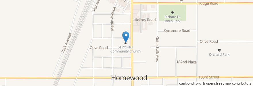 Mapa de ubicacion de Saint Paul Community Church en 美利坚合众国/美利堅合眾國, 伊利诺伊州 / 伊利諾州, Homewood.