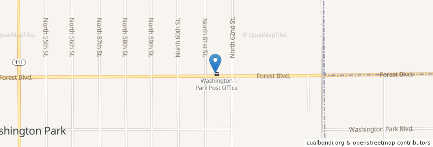 Mapa de ubicacion de Washington Park Post Office en États-Unis D'Amérique, Illinois, Washington Park.