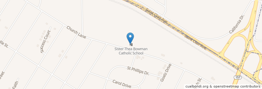 Mapa de ubicacion de Sister Thea Bowman Catholic School en アメリカ合衆国, イリノイ州, East Saint Louis.