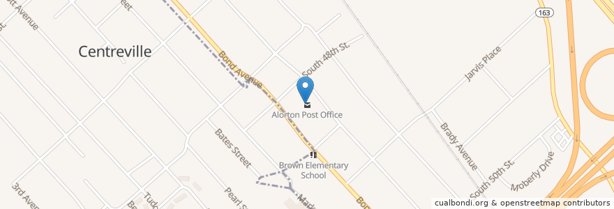 Mapa de ubicacion de Alorton Post Office en United States, Illinois, Alorton, Centreville.
