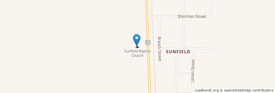 Mapa de ubicacion de Sunfield Baptist Church en United States, Illinois, Perry County.