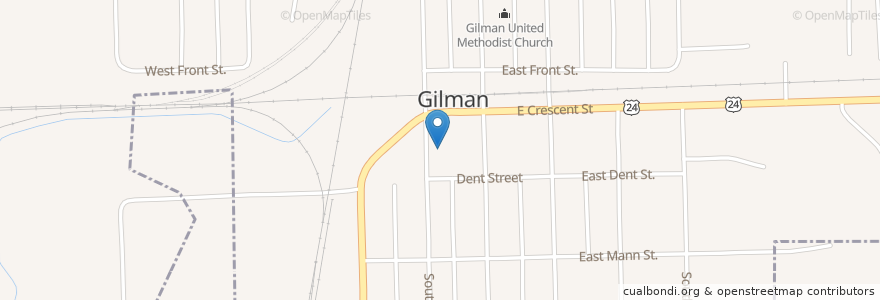 Mapa de ubicacion de First Church of the Nazarene en الولايات المتّحدة الأمريكيّة, إلينوي, Iroquois County, Gilman.